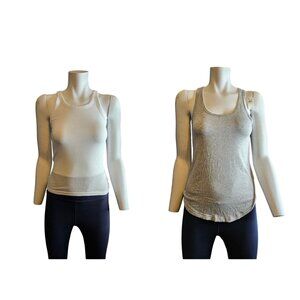 2/$35-AERIE Racerback Tank Top Lot 2: White & Gray Ribbed Sleeveless Womens XS